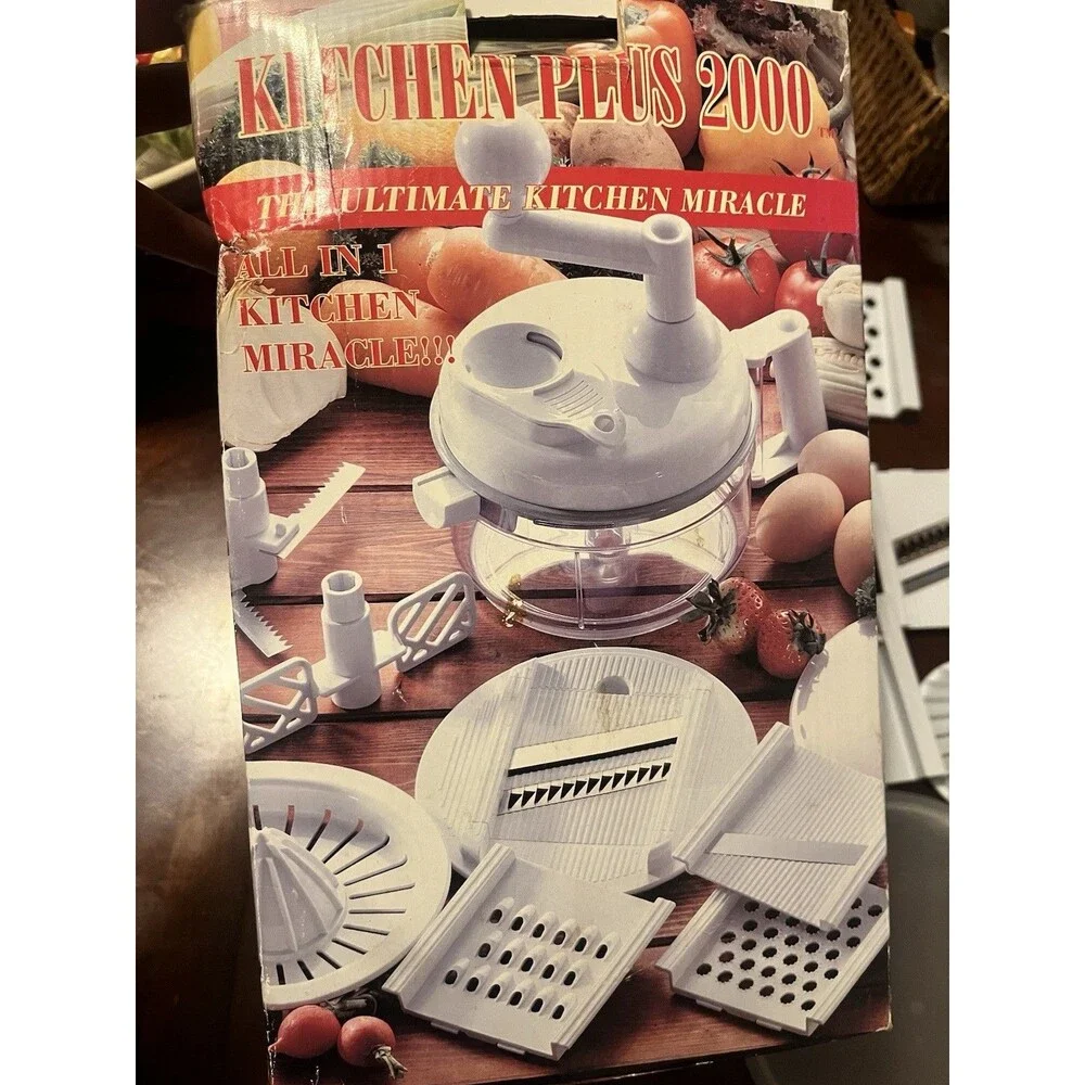 Kitchen Plus 2000 Hand Operated Food Processor White Combo 15 Piece Open Box